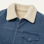The Alder Men's Sherpa-Lined Canvas Jacket in Slate Blue, detail close-up