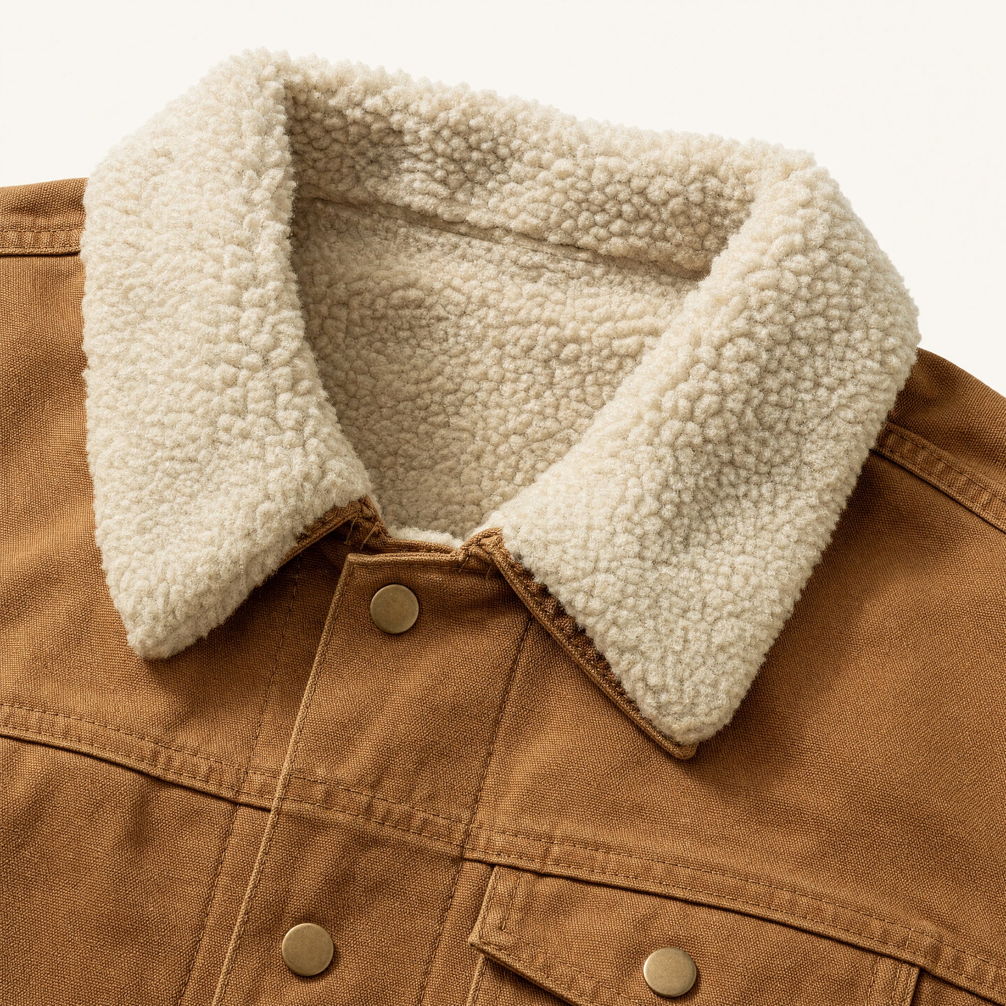 The Alder Men's Sherpa-Lined Canvas Jacket in Duck Tan, detail close-up