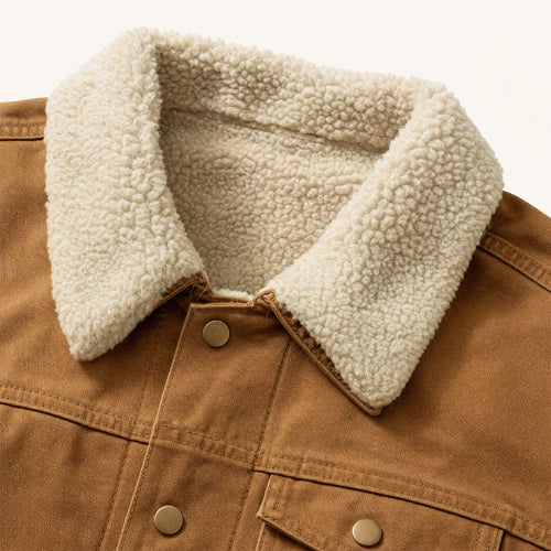 The Alder Men's Sherpa-Lined Canvas Jacket in Duck Tan, detail close-up