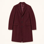 The Banner Men's Wool-Blend Overcoat in Deep Burgundy, front flat lay