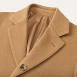 The Banner Men's Wool-Blend Overcoat in Camel, detail close-up
