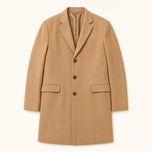 The Banner Men's Wool-Blend Overcoat in Camel, front flat lay