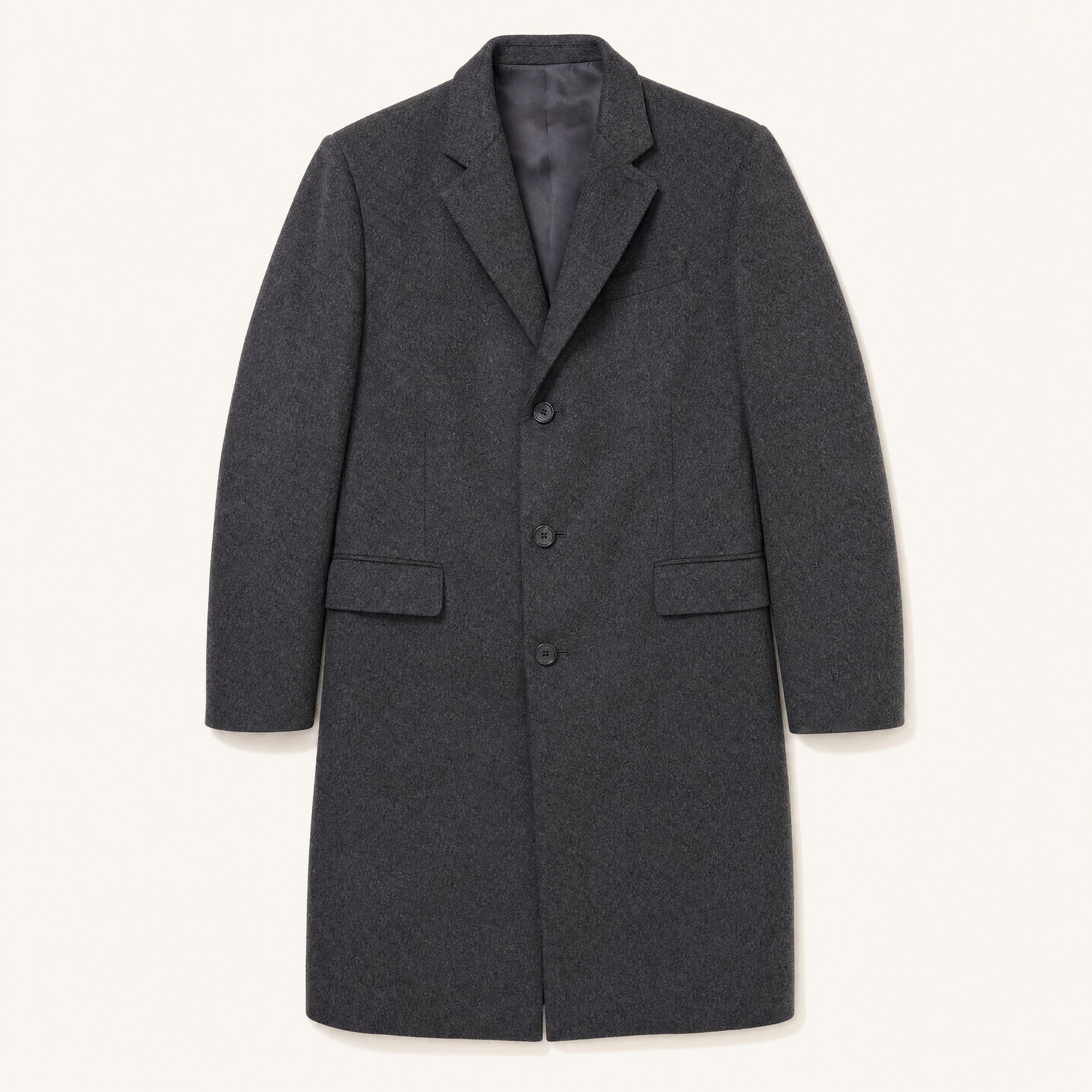 The Banner Men's Wool-Blend Overcoat in Charcoal, front flat lay
