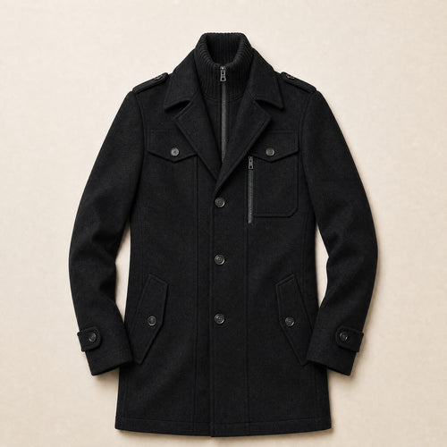 Boreal Wool-Blend Overcoat in Black