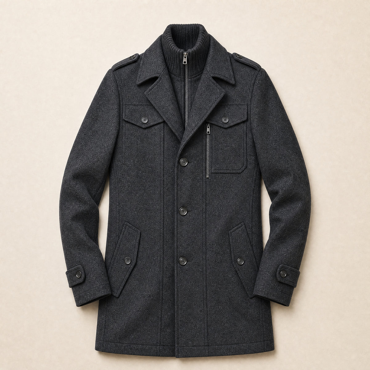 Boreal Wool-Blend Overcoat in Charcoal