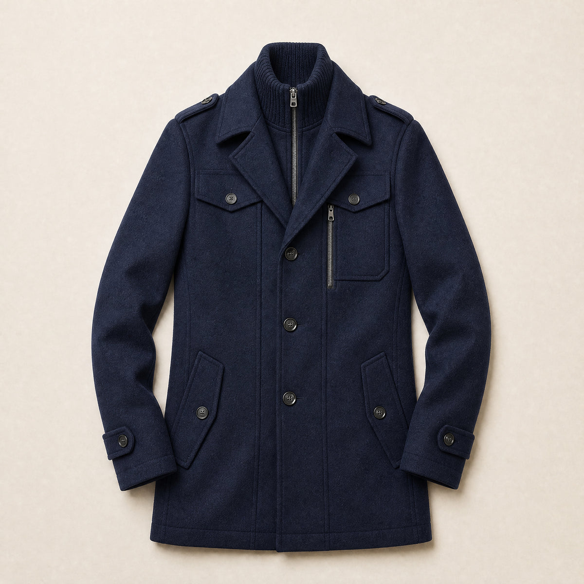 Boreal Wool-Blend Overcoat in Navy