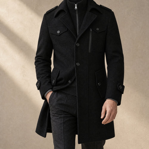 Fjord Wool-Blend Overcoat in Black