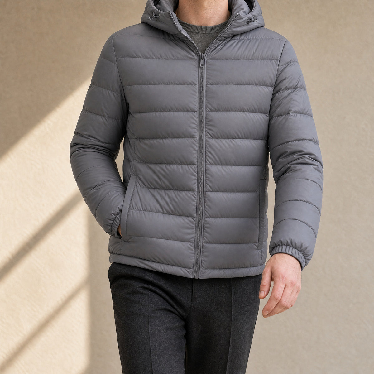 Frost Hooded Down Jacket in Grey