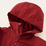 The Gale Men's Lightweight Hooded Shell Jacket in Crimson Red, detail close-up