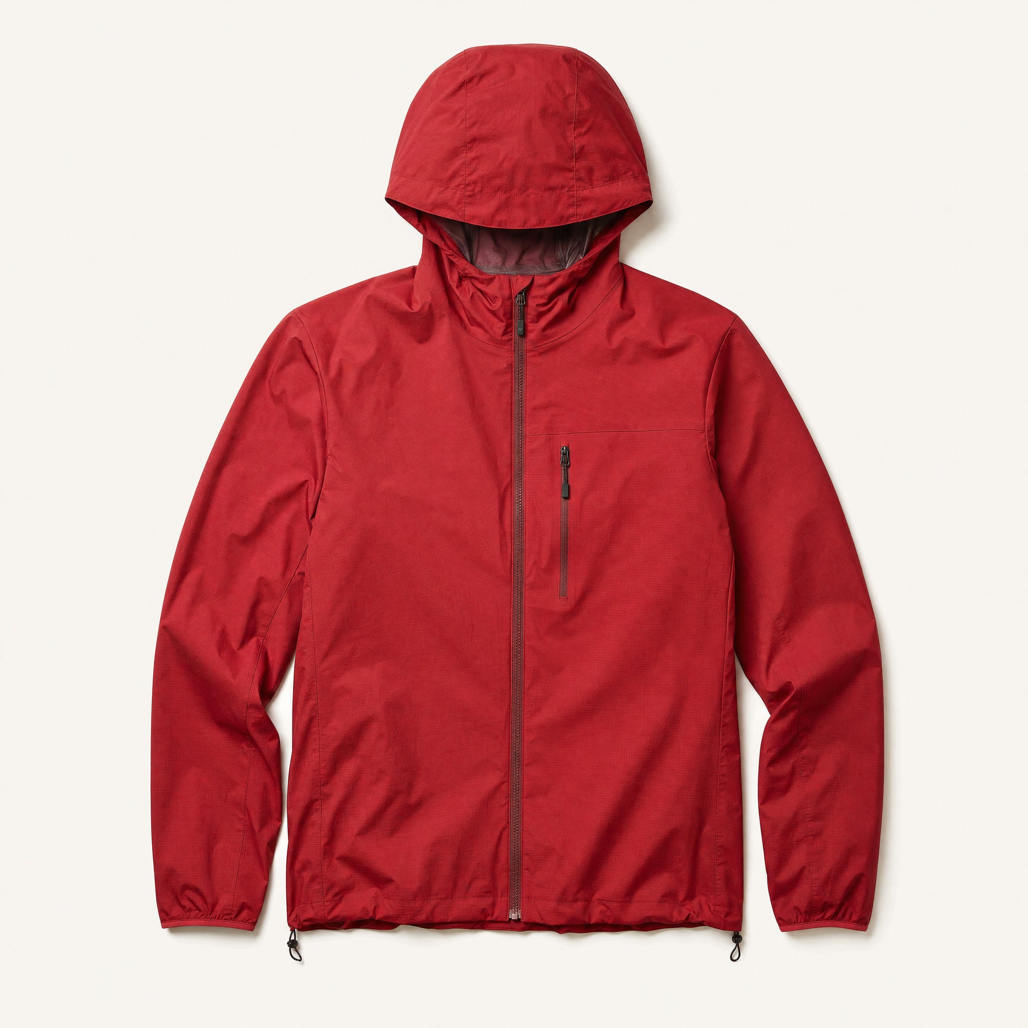 The Gale Men's Lightweight Hooded Shell Jacket in Crimson Red, front flat lay