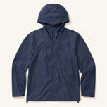 The Gale Men's Lightweight Hooded Shell Jacket in Storm Navy, front flat lay