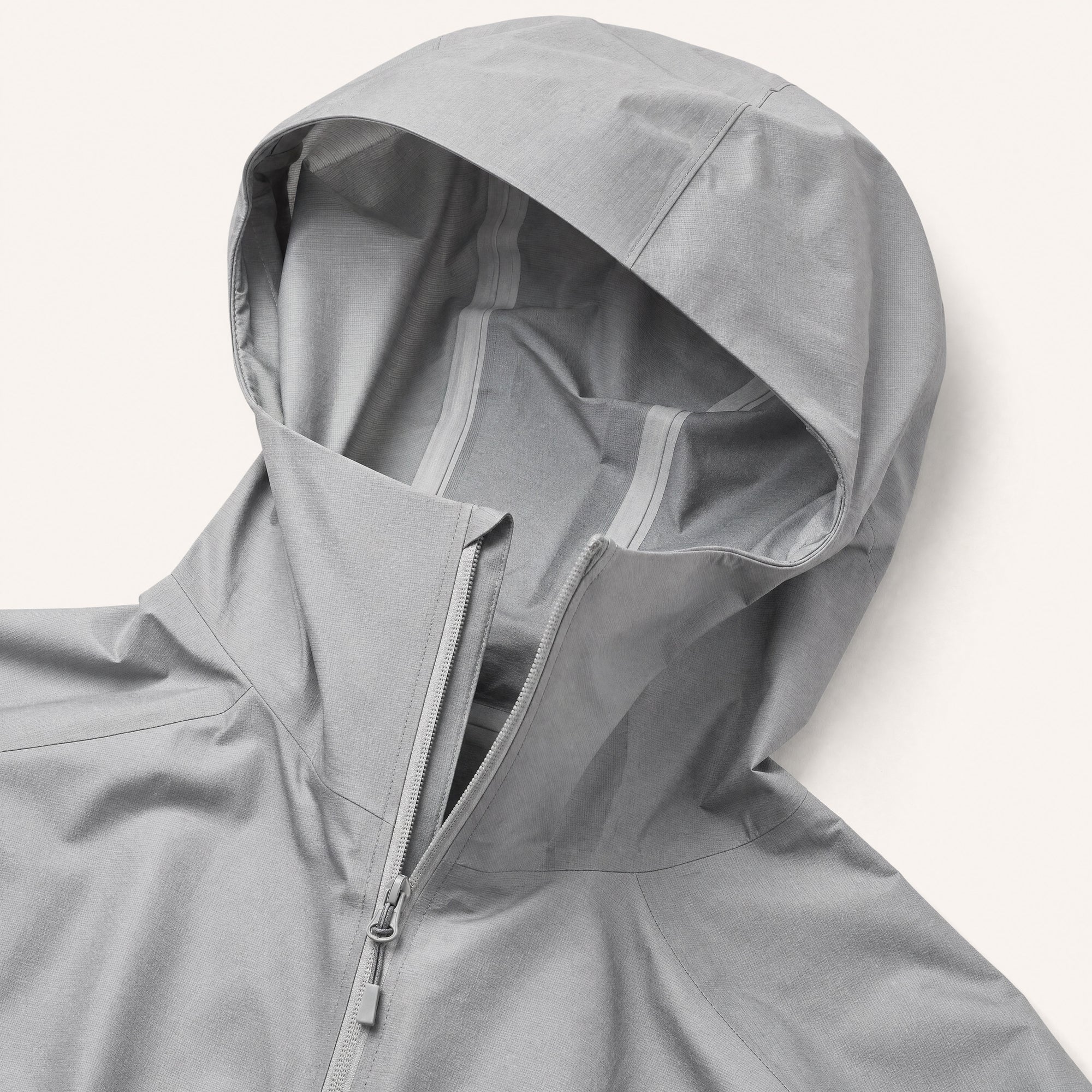 The Gale Men's Lightweight Hooded Shell Jacket in Silver Grey, detail close-up