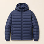 Glacier Hooded Down Jacket in Fog Blue